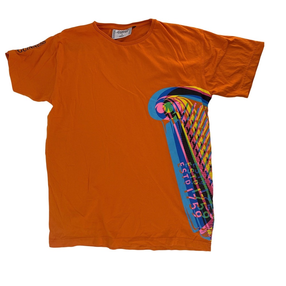 Guinness x Aches T-Shirt Mens Small Orange Good Graphic Print Short Sleeve Tee